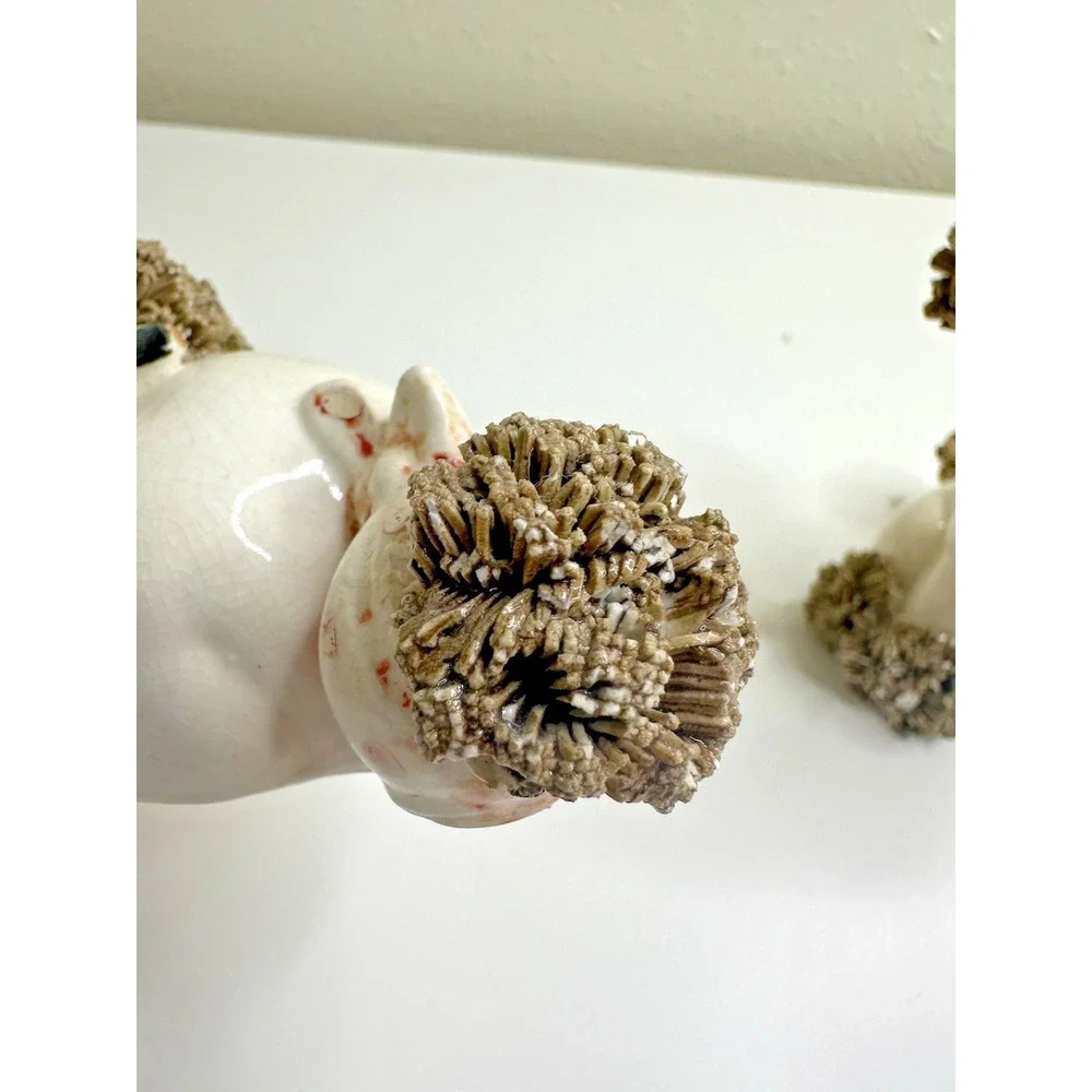 Lefton Spaghetti Ceramic Dog Vintage Set 2 Bee Toothache Boo Boo Tail Set 2
